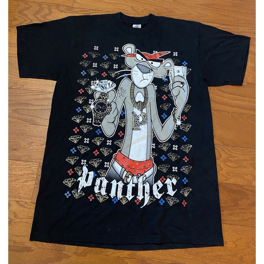 Vintage Pink‎ Panther Gangster Gangsta Embellished Bling Baggy Rap T-Shirt XLT